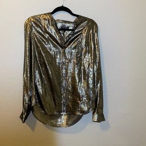 Juicy Couture Gold Sheer Tuxedo Blouse